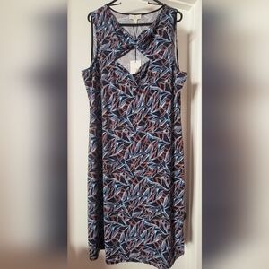 Halston Heritage Multicolor Leaf Print Midi Dress